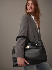 Black Premium Leather Tote Bag - Image 3 of 14