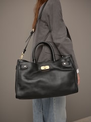 Black Premium Leather Tote Bag - Image 5 of 14