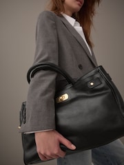 Black Premium Leather Tote Bag - Image 7 of 14