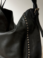 Black Leather Stud Shoulder Boho Bag - Image 10 of 12