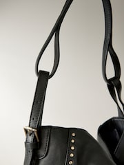 Black Leather Stud Shoulder Boho Bag - Image 11 of 12