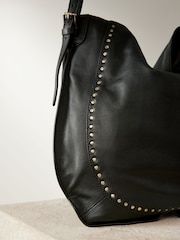Black Leather Stud Shoulder Boho Bag - Image 12 of 12