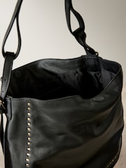 Black Leather Stud Shoulder Boho Bag - Image 9 of 12