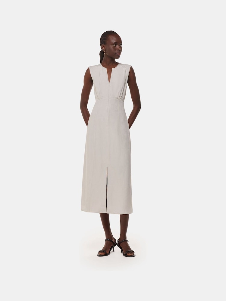 Whistles Nude Abbie Linen Blend Midi Dress - Image 1 of 5