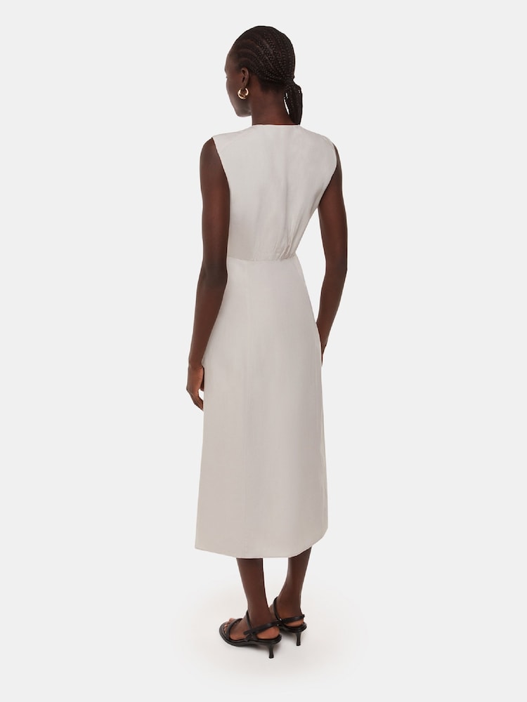 Whistles Nude Abbie Linen Blend Midi Dress - Image 2 of 5