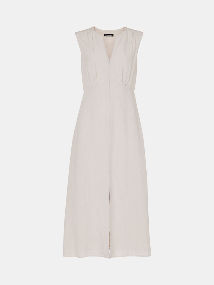 Whistles Nude Abbie Linen Blend Midi Dress - Image 5 of 5