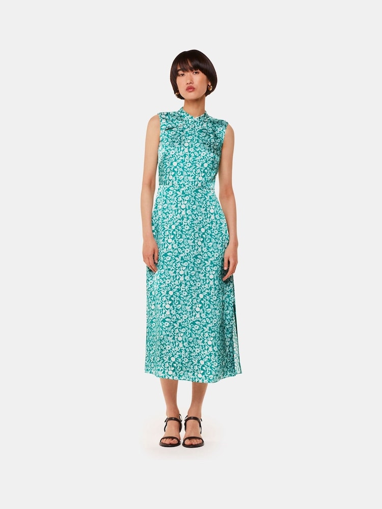 Whistles Green Aria Batik Floral Satin Dress - Image 1 of 5 Whistles Green Aria Batik Floral Satin Dress - Image 1 of 5