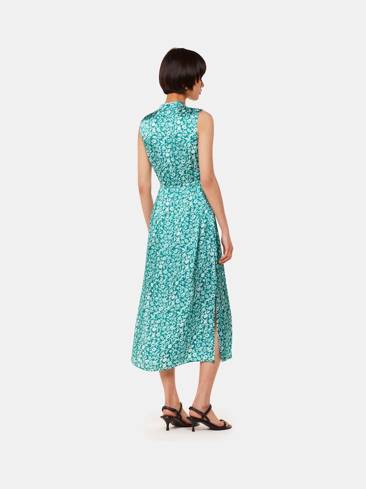 Whistles Green Aria Batik Floral Satin Dress - Image 2 of 5 Whistles Green Aria Batik Floral Satin Dress - Image 2 of 5