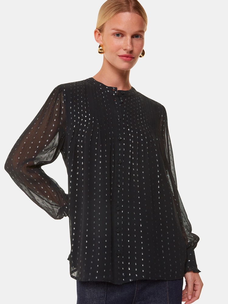Whistles Black Metallic Stripe Blouses - Image 1 of 5