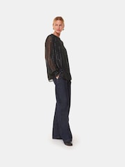 Whistles Black Metallic Stripe Blouses - Image 3 of 5