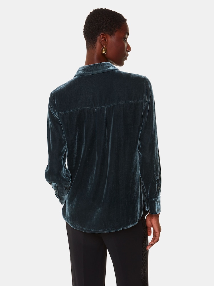 Whistles Green Lara Velvet Shirt - Image 2 of 5