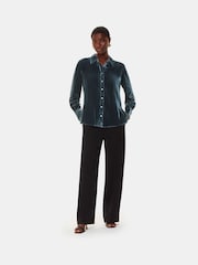 Whistles Green Lara Velvet Shirt - Image 3 of 5