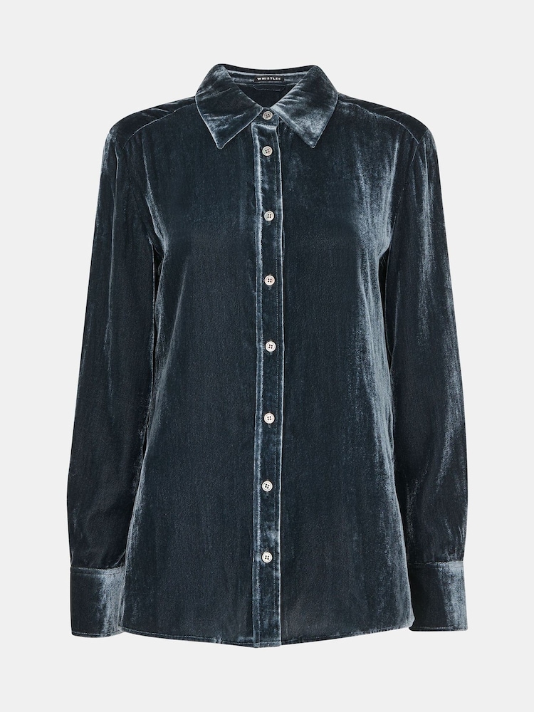 Whistles Green Lara Velvet Shirt - Image 5 of 5
