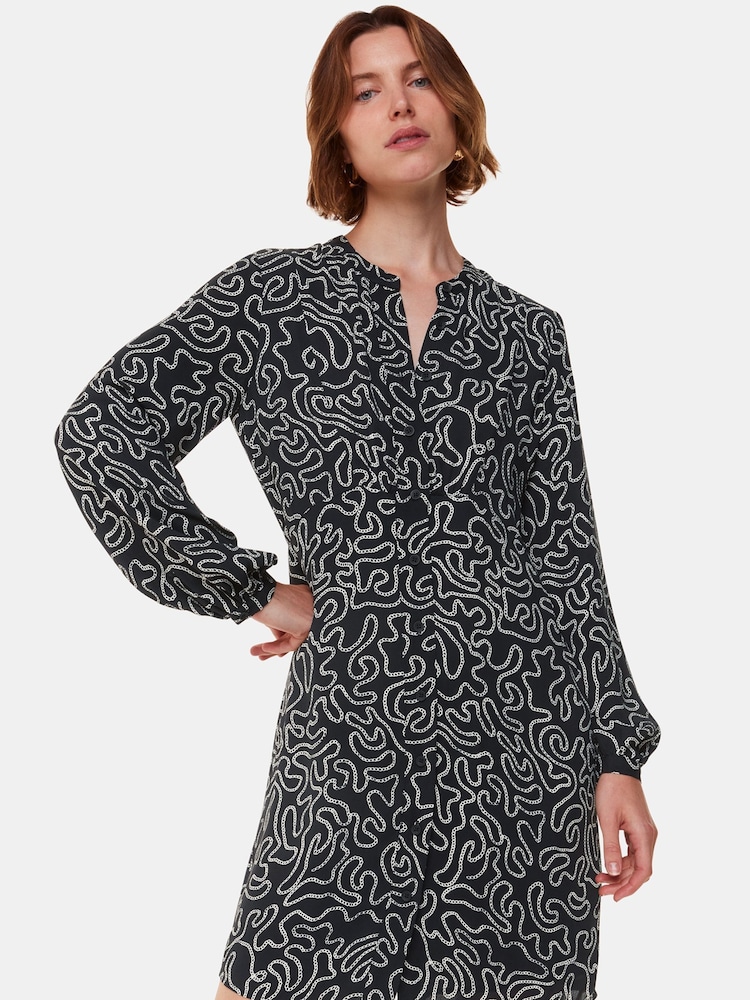 Whistles Chain Print Flippy Black Dress - Image 1 of 6 Whistles Chain Print Flippy Black Dress - Image 1 of 6