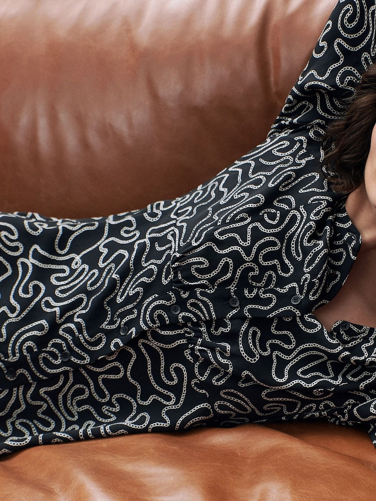 Whistles Chain Print Flippy Black Dress - Image 2 of 6