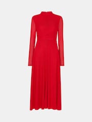 Whistles Red Arabella Ruched Mesh Dress - Image 2 of 6