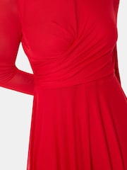 Whistles Red Arabella Ruched Mesh Dress - Image 4 of 6