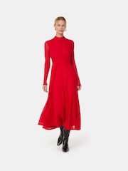Whistles Red Arabella Ruched Mesh Dress - Image 6 of 6