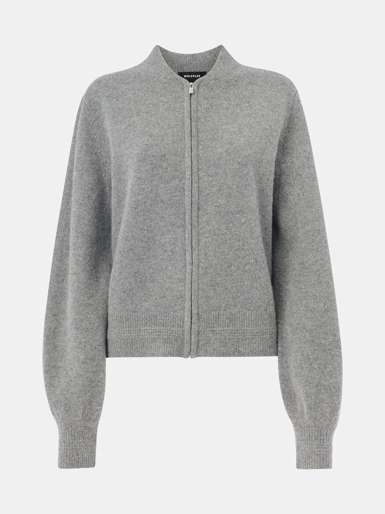 Whistles Grey Zip Front Bomber Knit Jumper - Image 5 of 5