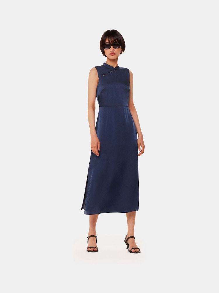 Whistles Blue Aria Satin Midi Dress - Image 1 of 5