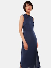 Whistles Blue Aria Satin Midi Dress - Image 3 of 5