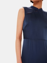 Whistles Blue Aria Satin Midi Dress - Image 4 of 5