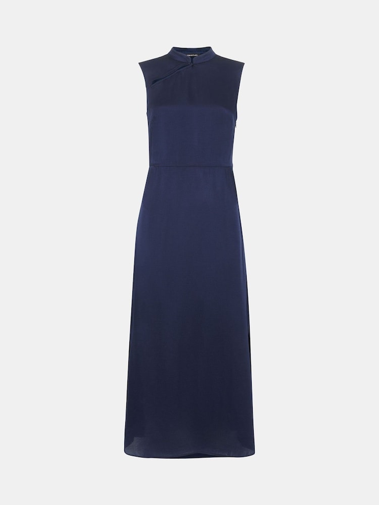 Whistles Blue Aria Satin Midi Dress - Image 5 of 5