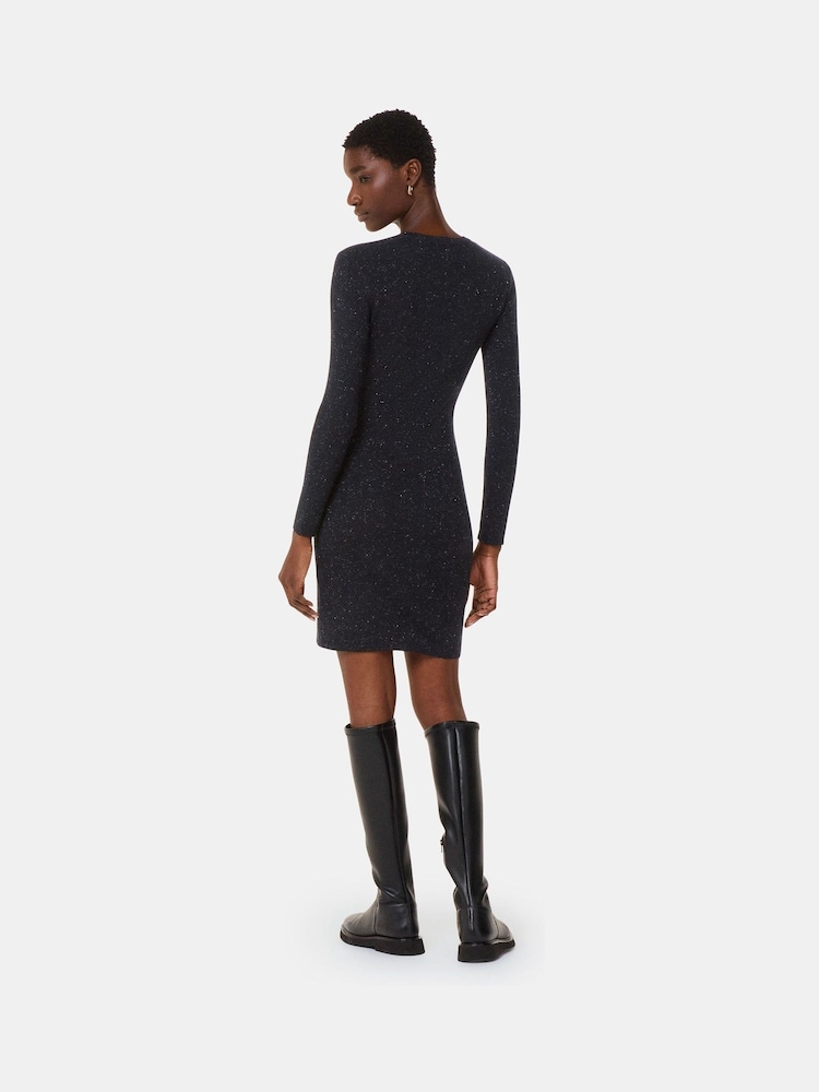 Whistles Black Annie Sparkle Short Knit Dress - Image 2 of 5