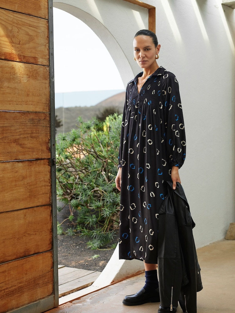 Whistles Scattered Hoops Pleated Black Dress - Image 1 of 6