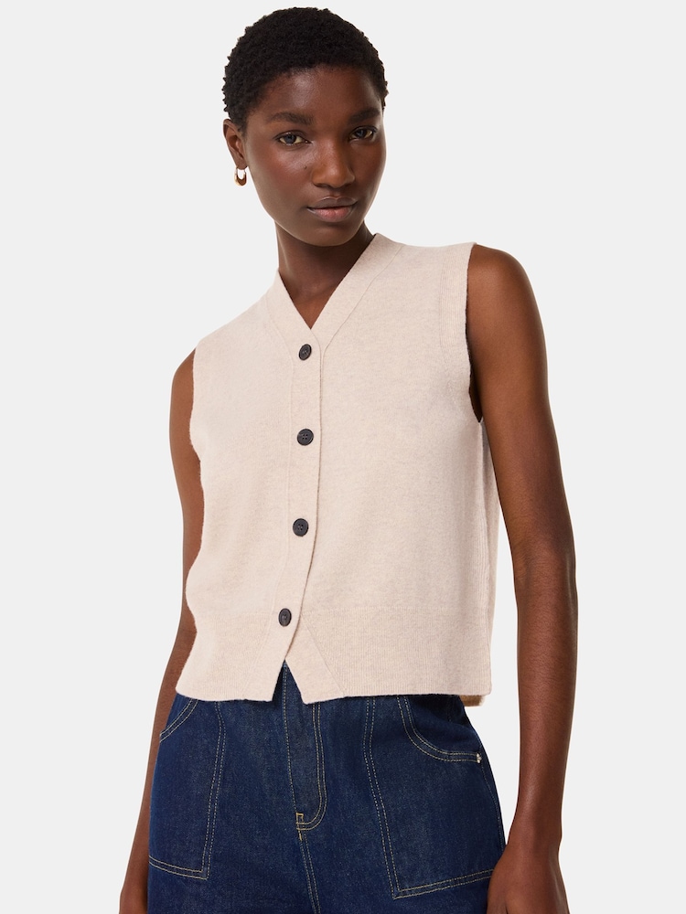 Whistles Cream Wool V-Neck Button Front Tank - Image 1 of 5