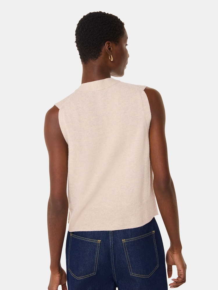 Whistles Cream Wool V-Neck Button Front Tank - Image 2 of 5