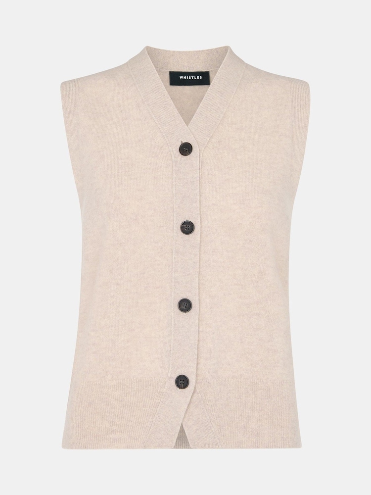 Whistles Cream Wool V-Neck Button Front Tank - Image 5 of 5