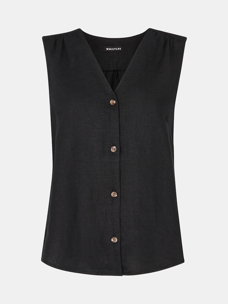 Whistles Black Laura 100% Linen Tank - Image 5 of 5