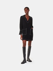 Whistles Topstitch Detail Shirt Black Dress - Image 1 of 5