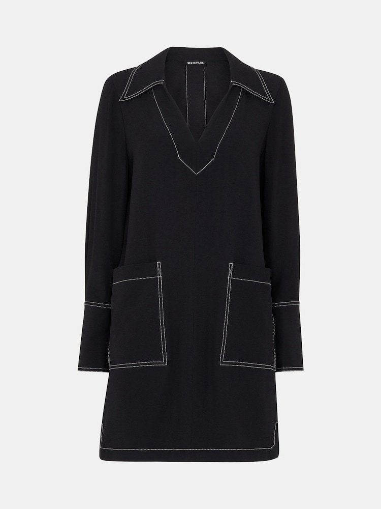 Whistles Topstitch Detail Shirt Black Dress - Image 5 of 5