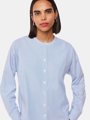 Whistles Blue Stripe Grandad 100% Cotton Collar Shirt - Image 1 of 5