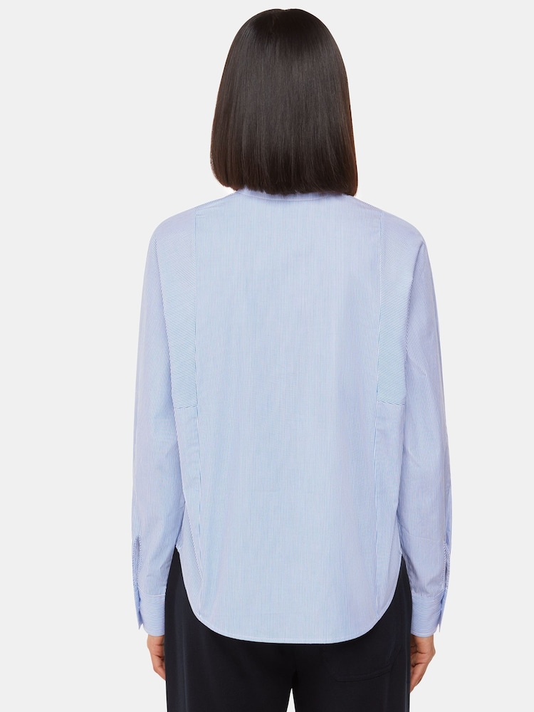 Whistles Blue Stripe Grandad 100% Cotton Collar Shirt - Image 2 of 5