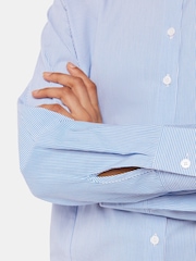 Whistles Blue Stripe Grandad 100% Cotton Collar Shirt - Image 4 of 5