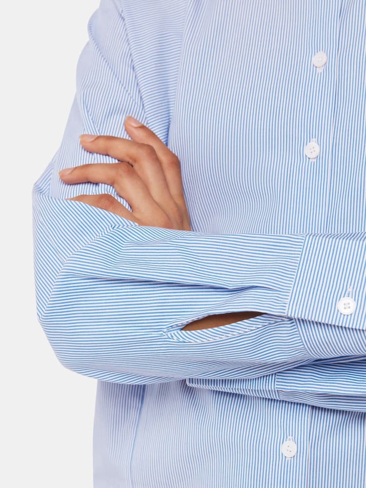 Whistles Blue Stripe Grandad 100% Cotton Collar Shirt - Image 4 of 5