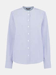 Whistles Blue Stripe Grandad 100% Cotton Collar Shirt - Image 5 of 5
