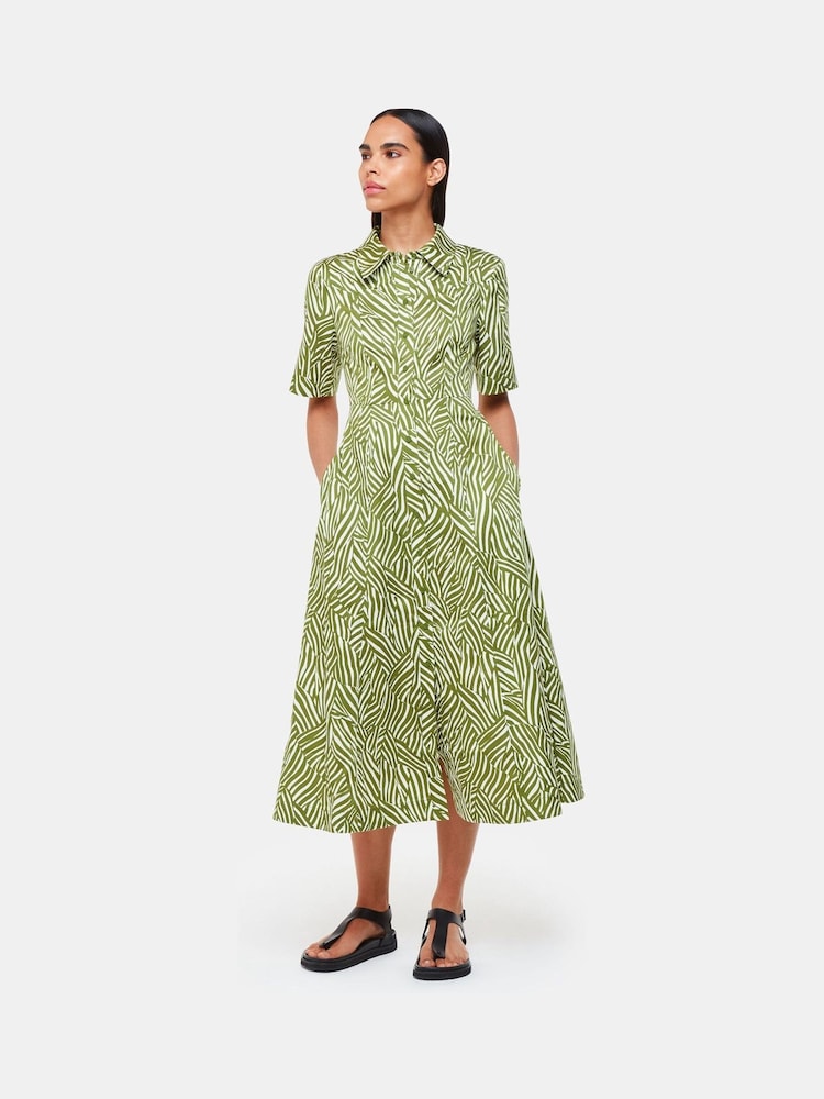 Whistles Green Linear Leaf Midi Dress - Image 1 of 5