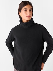 Whistles Wool Split Back Roll Neck Black Jumper - Image 2 of 6