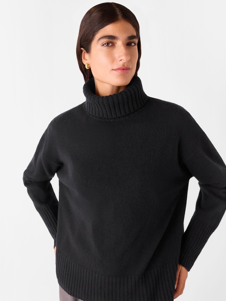 Whistles Wool Split Back Roll Neck Black Jumper - Image 2 of 6
