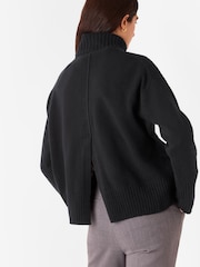 Whistles Wool Split Back Roll Neck Black Jumper - Image 3 of 6