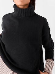 Whistles Wool Split Back Roll Neck Black Jumper - Image 5 of 6