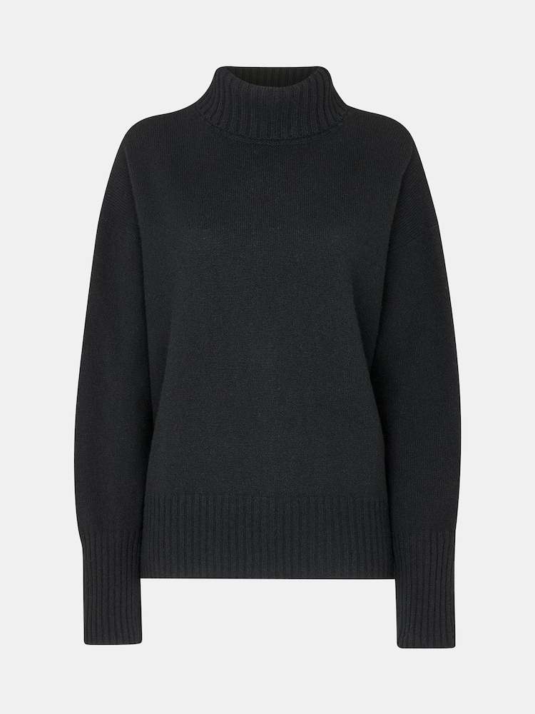Whistles Wool Split Back Roll Neck Black Jumper - Image 6 of 6