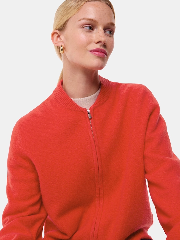 Whistles Red Zip Front Bomber Knit Jumper - Image 1 of 5