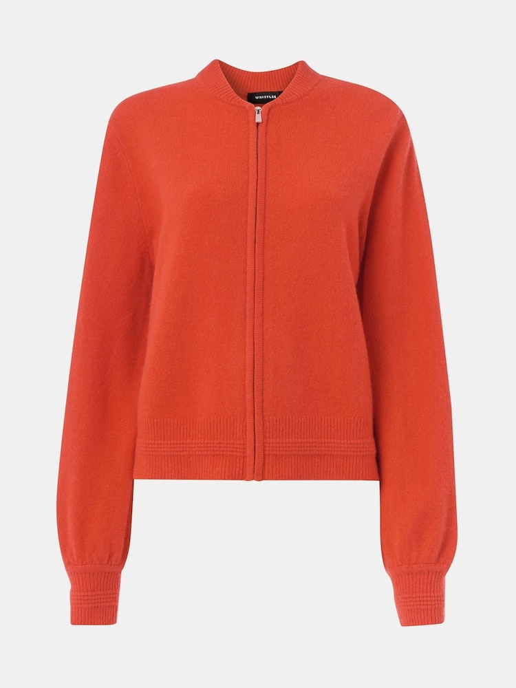Whistles Red Zip Front Bomber Knit Jumper - Image 5 of 5