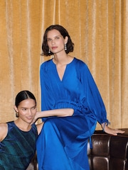 Whistles Blue Molly Satin Ruched Dress - Image 1 of 6