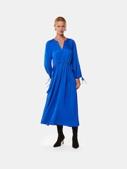 Whistles Blue Molly Satin Ruched Dress - Image 2 of 6
